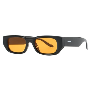 Retro rectangle sunglasses with black thick frames and orange transparent lenses