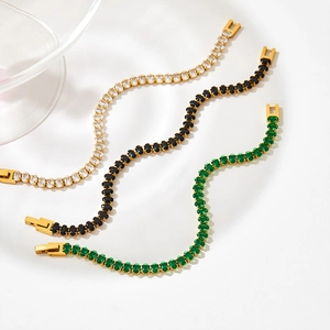 Classic stainless steel gold plated tennis bracelets with oval emerald and zircon gemstones