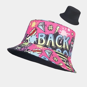 Reversible Bucket Hat Cotton Graffiti Pop Art Print Sun Protection Beach Sun Hat Unisex Streetwear Retro Style