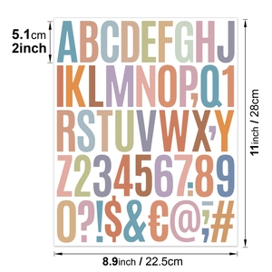 Detailed view of 2-inch colorful alphabet and number stickers for scrapbooking