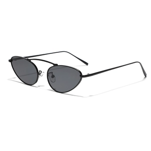 Fashionable black metal cat eye sunglasses with double bridge design on white background