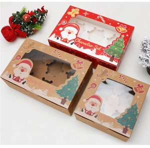 Christmas cupcake boxes with window and holiday patterns including Santa and trees