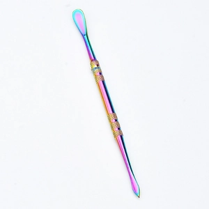 Rainbow stainless steel double-ended manicure tool with anti-slip knurled handle