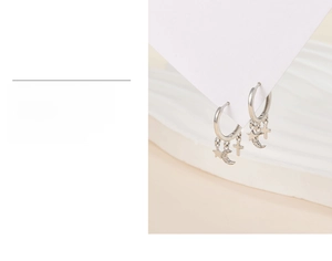 Close-up of S925 silver moon and star earrings with three-layer real gold plating