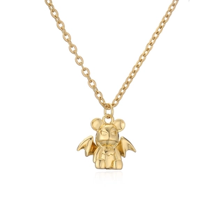 Goldene Halskette im Gothic-Punk-Stil mit Bärenanhänger und Fledermausflügeln für Unisex