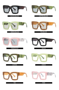 Macro display of large square blue light blocking frames in various marble textures