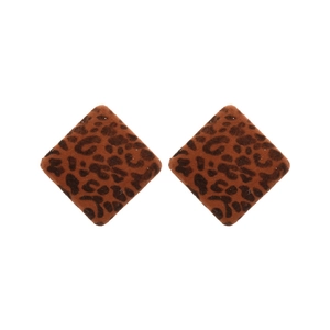 Retro geometric leopard print square stud earrings with vintage flocking texture for women