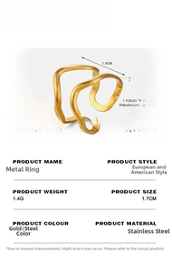 Detailed view of irregular wavy stainless steel ring with size and weight specs
