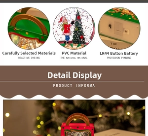 Detail view of PVC Christmas snow globe lantern with Santa, tree, and LR44 battery slot