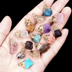 Irregular Raw Stone Pendants Natural Crystal Amethyst Rose Quartz With Gold Plated Cap For DIY Jewelry Making Material