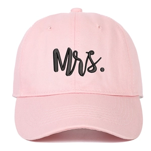 Pink cotton baseball cap with black Mrs. embroidery for women in a trendy casual style