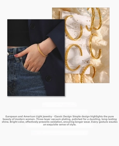 Detail of twisted gold bangle and ring with three-layer vacuum plating for long-lasting shine