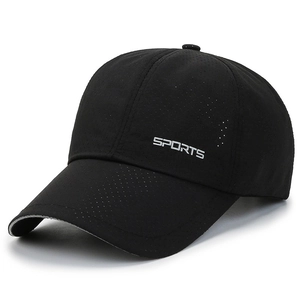 Breathable black mesh baseball cap with SPORTS lettering and reflective strip detail