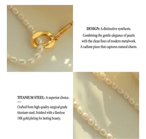 Detailed macro view of asymmetric necklace featuring freshwater pearls and 18K gold chain