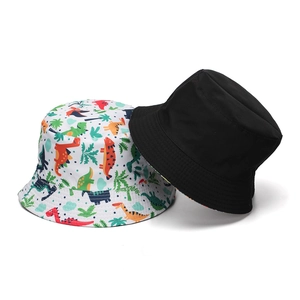 Kids cartoon dinosaur bucket hat and solid black sun hat for outdoor sun protection