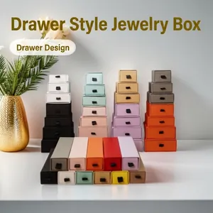 Drawer Jewelry Case Cardboard Ribbon Handle Display Organizer For Necklace Ring Earring Bracelet Gift Packaging Multi Color
