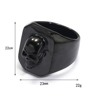 Retro punk black skull ring for men in vintage stainless steel with heavy detailing