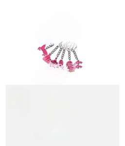 Pink cartoon PVC keychain set featuring metal chain, pony, star and boot charms