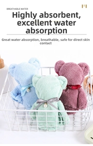 Soft coral fleece bear towels with pearl bows in pastel colors for gifts