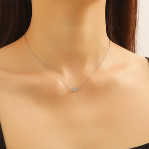 Minimalist silver titanium steel necklace with a single round cubic zirconia pendant