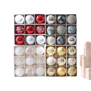 Set of 36 colorful Christmas ball ornaments in assorted textures and festive patterns