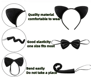 Detail view of black cat ear headband set with soft fabric texture and elastic design