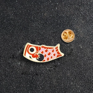 Creative koi carp enamel pin set with red and black fish badges in gold metal finish