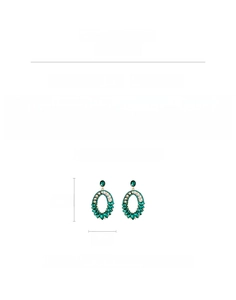 Detail specifications of green rhinestone earrings with size measurements and weight info