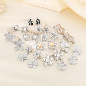 French palace style 18K gold stainless steel textured flower earrings with pearls