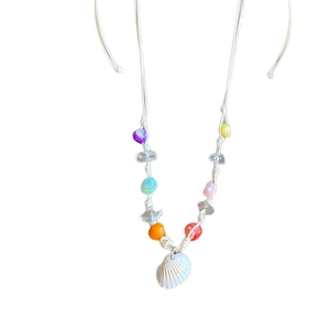 Colorful handmade beaded shell necklace with woven cotton rope for summer beach vacation