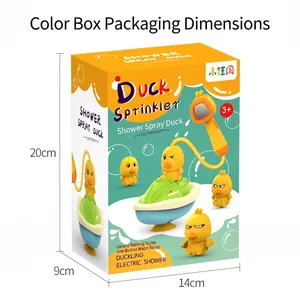 Electric yellow duck bath toy set with water sprayer and four ducklings in package box