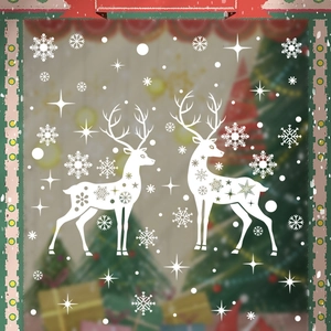 White Christmas reindeer and snowflake static window clings for festive party decoration