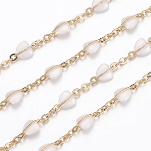 Golden heart bead chain necklace for DIY jewelry making with white heart charms