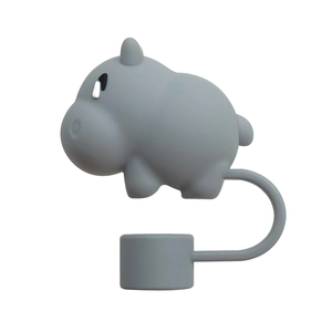 Gray hippo silicone straw cover cap for 10mm tumbler straws in variant design