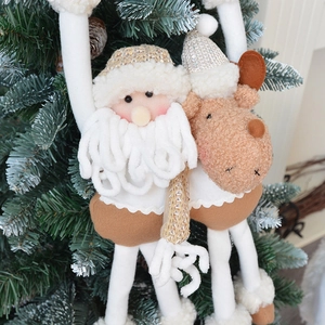 Santa and Reindeer plush Christmas tree ornaments with knit textures and sequins