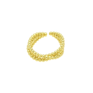 Detailed view of 18k gold plated beaded open ring with stacked layers and polished finish