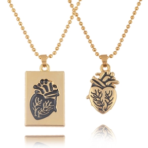 Gold anatomical heart pendant necklaces with rectangle relief and bead chain style