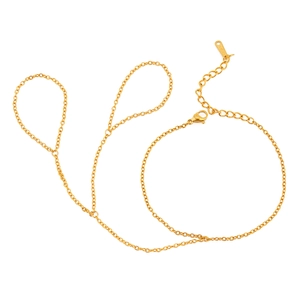 Elegant gold-tone minimalist stainless steel finger chain bracelet for women