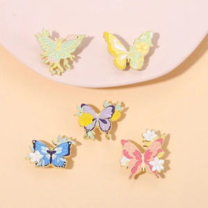 Butterfly Moth Enamel Brooch Pin Colorful Floral Insect Alloy Gold Plated Fashion Accessories For Women Girls