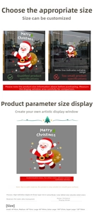 Size guide for Santa Claus window stickers showing dimensions from small to extra large