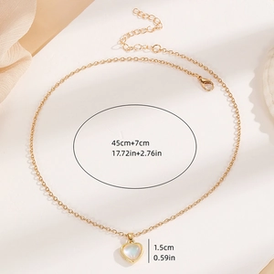 Gold heart pendant necklace with iridescent stone and 45cm+7cm extension chain