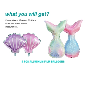 Kit 4 pièces ballons sirène incluant queues dégradées et coquillages violets