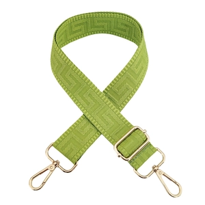 Adjustable grass green crossbody bag strap with gold lobster clasps and Greek key pattern