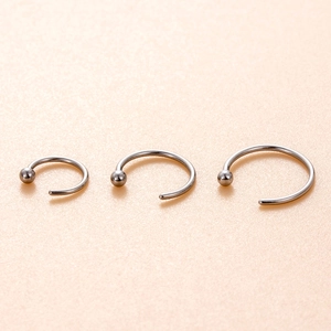 Three silver stainless steel C-shaped nose rings with beads in 6mm, 8mm, and 10mm sizes