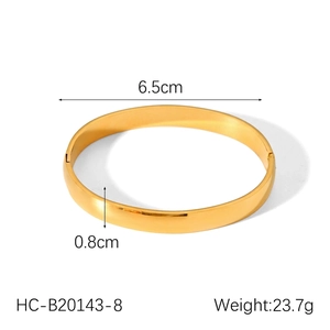 Detailed view of gold-plated bangle hinge and side clasp with specific dimensions