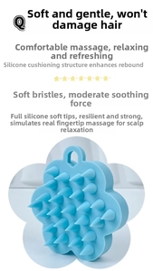 Detail of soft blue silicone scalp massager with conical bristles for head cleaning