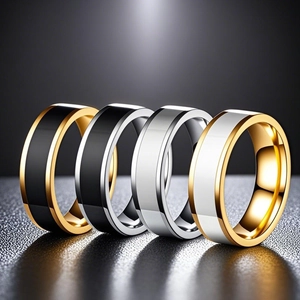 Minimalist Stainless Steel Band Ring Waterproof Non-Fading Geometric Enamel Inlay Fashion Jewelry For Men Women