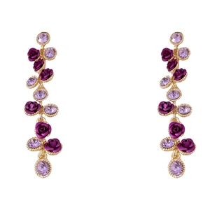 Boucles d'oreilles rose violette vintage français avec cristaux et finition dorée