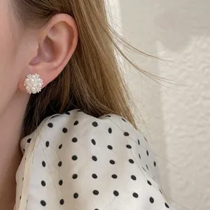 Elegant clusters of pearl stud earrings for women with silver needle and white zircons