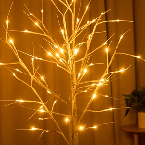 Tabletop LED birch tree lamp with warm yellow light for festive home decoration
